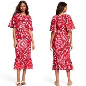 chinese dress ladies Rhode Women's Karima Linen Puff Sleeve Midi Dress Lago Vine (US, Numeric,  2, Regular, Regular, Multi) at Amazon Women's Clothing store
